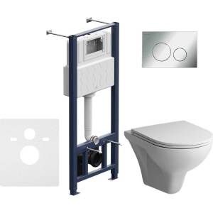 Комплект Унитаз подвесной Am.Pm Gem C901700SC безободковый, с микролифтом + Инсталляция Pro I012704.9051 с кнопкой