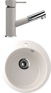 Комплект Мойка кухонная Ulgran U-405-331 белая + Смеситель для кухни Ulgran U-009-331 белый