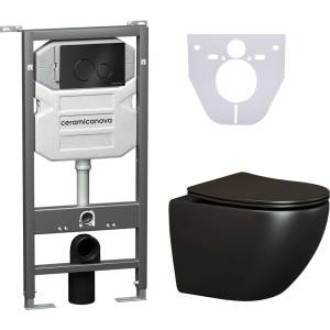 Комплект Унитаз подвесной Ceramica Nova Metropol CN4002MB + Инсталляция Envision Round CN1001B с черной матовой кнопкой