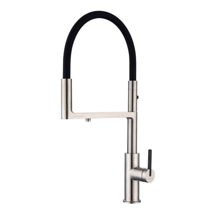 Смеситель для кухни Paulmark Tornado To213402-BS с гибким изливом, брашированная сталь