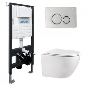 Унитаз с инсталляцией Abber Bequem AC1100-AC0105-AC0121 белый, кнопка хром