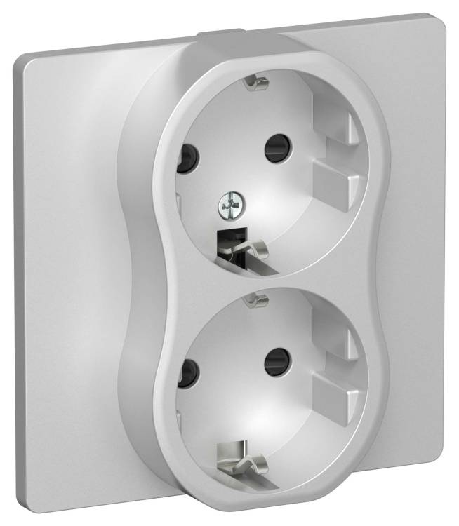 Розетка 2-местная с заземлением и шторками IEK Flite FI-R24C-16-K47 алюминий
