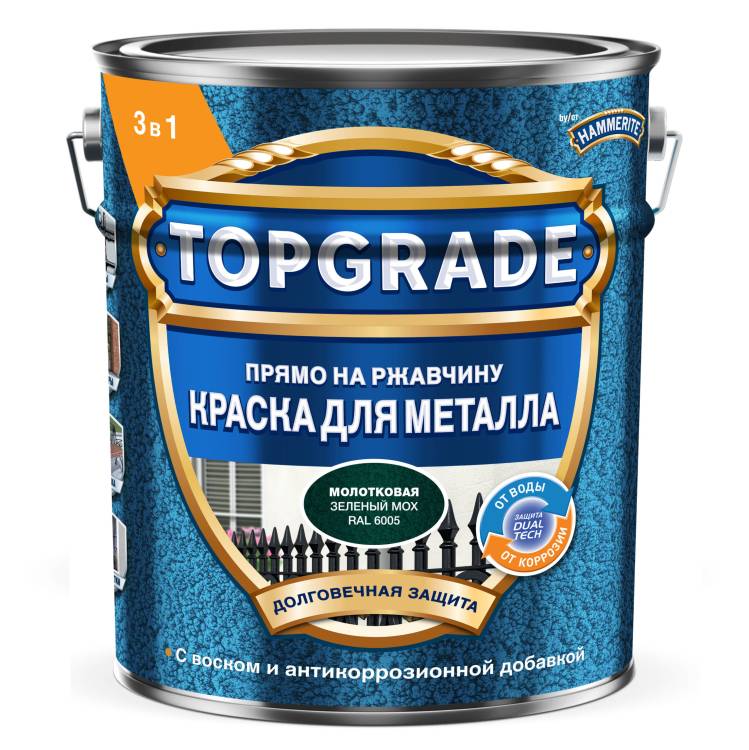 Краска для металла Topgrade молотковая RAL 6005 зеленый мох 5 л