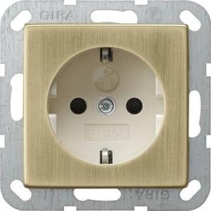 Розетка Gira System 55 Schuko с/з со шторками 16A 250V безвинтовой зажим бронза/кремовый 0453613