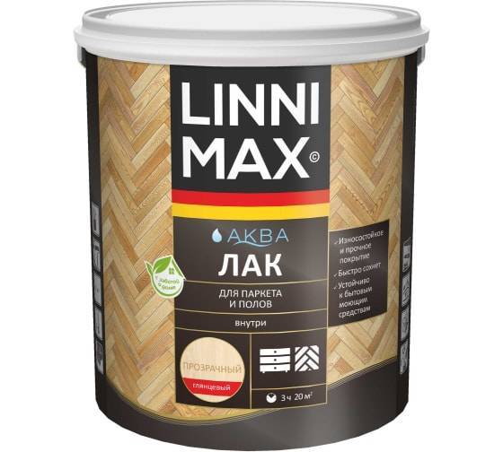 Лак акриловый для паркета и полов Linnimax Аква глянцевый прозрачный 2.5 л