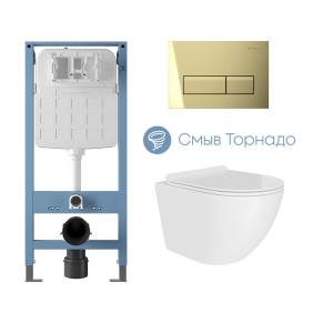 Комплект Aqueduto Tecnica Novo AQDSD012 унитаз подвесной, сиденье микролифт, кнопка золотая