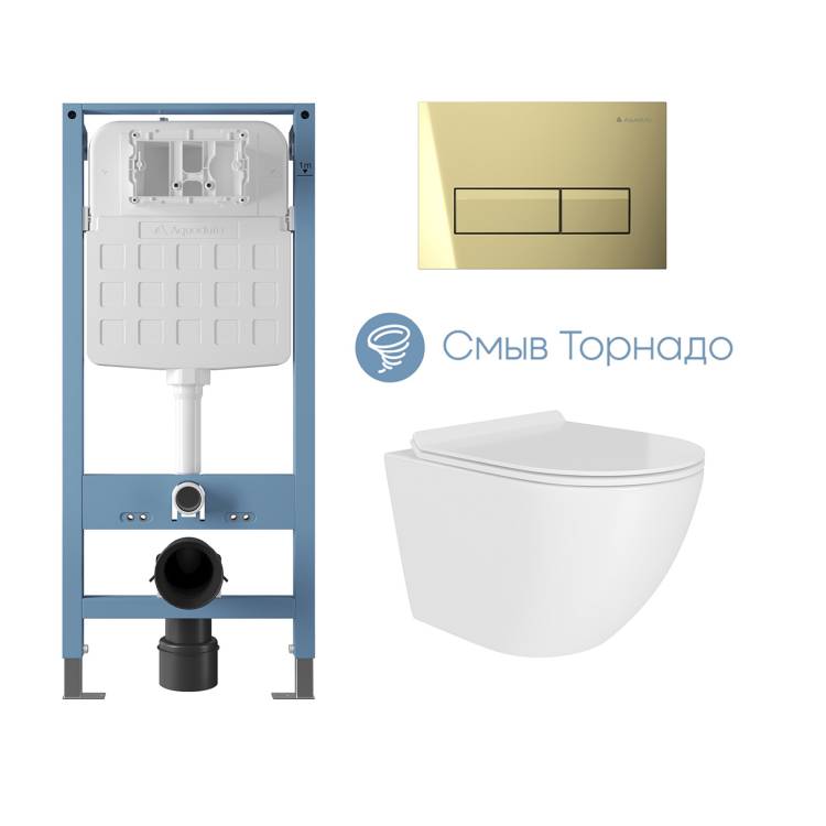 Комплект Aqueduto Tecnica Novo AQDSD012 унитаз подвесной, сиденье микролифт, кнопка золотая