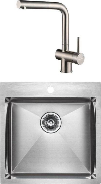 Комплект Paulmark Kroner PM215151-BS брашированная нерж. сталь + Смеситель Paulmark Dosse Do214418-SS для кухонной мойки