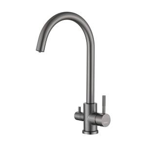 Смеситель для кухни Haiba HB43828-3 с подключением фильтра, оружейная сталь