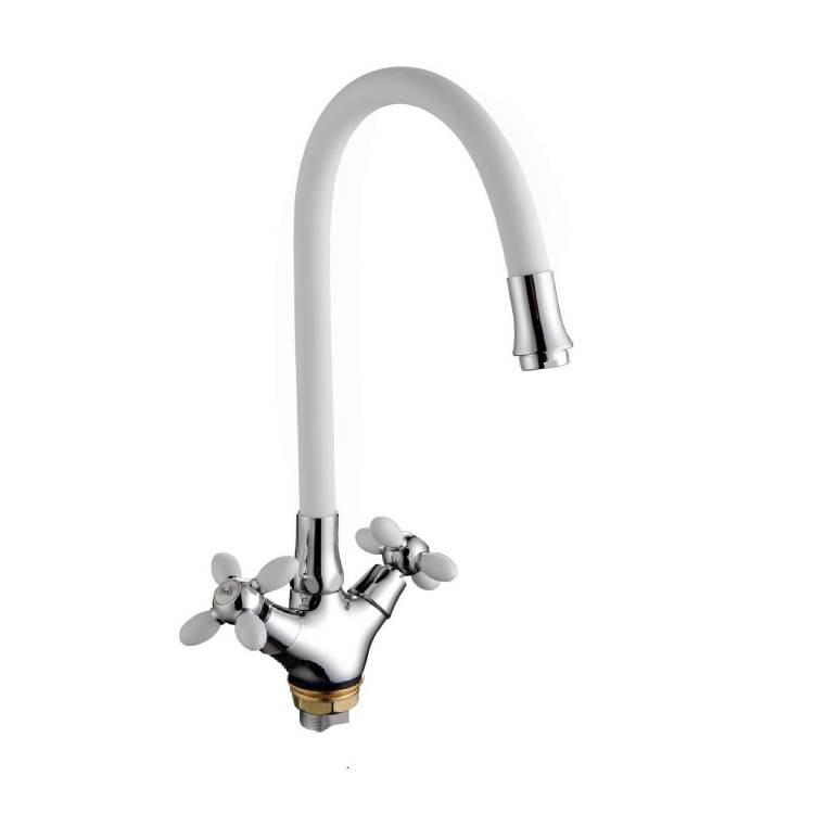 Смеситель для кухни Fashun A44127-8 с гибким изливом, хром, белый