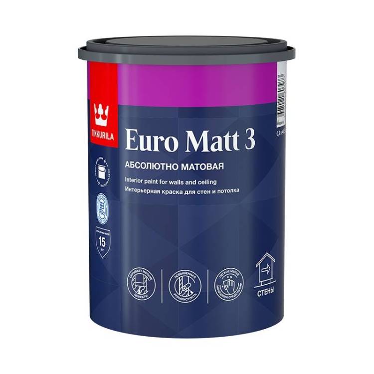 Краска интерьерная Tikkurila Euro Matt 3 база A глубокоматовая 0.9 л