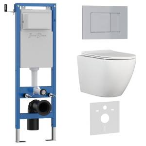 Комплект Iberica Blanca Bilbao Alto IB.001M.BLA.234.853 унитаз безободковый, белый, сиденье микролифт, клавиша смыва хром матовый