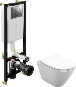 Комплект Система инсталляции для унитазов Cersanit Black S-IN-BLACK-Cg-w с кнопкой смыва, хром глянец + Унитаз подвесной Cersanit City Oval Clean On DPL EO slim