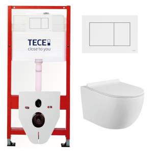 Комплект Tece TC413003480 Инсталляция для унитаза Tece + Унитаз подвесной beWash Minimal безободковый, с сиденьем микролифт, белый глянец