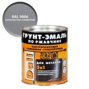 Грунт-эмаль по ржавчине 3 в 1 гладкая алкидная Dali RAL 9006 серебристый алюминий 2 л