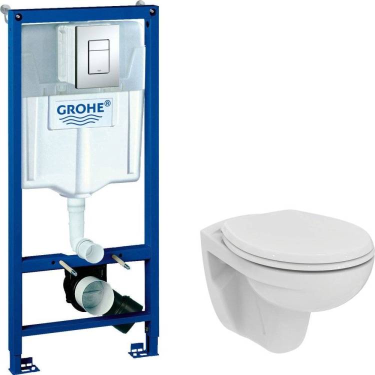 Комплект Унитаз подвесной Ideal Standard Eurovit K881201 безободковый + Инсталляция Grohe Rapid SL 38772001 3 в 1 с кнопкой смыва