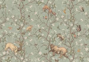 3D Фотообои Artegrafico «Сказочная иллюстрация с животными в оливковых тонах» FN-024 акварель