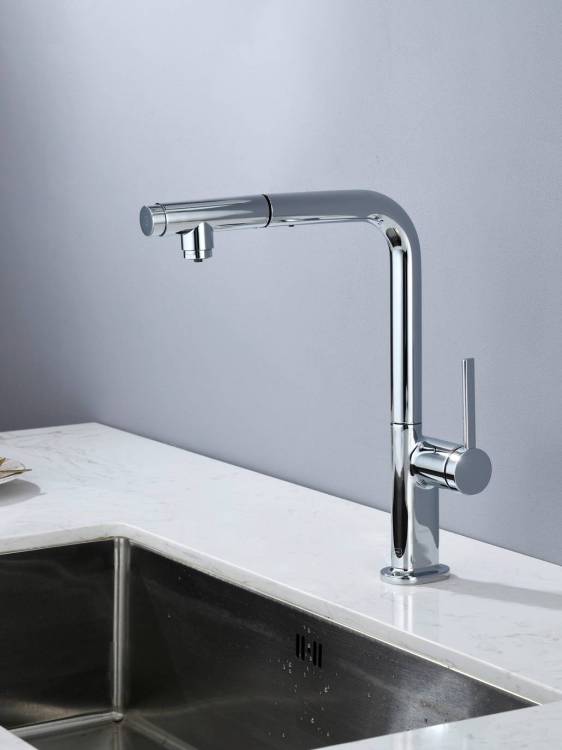 Смеситель для кухни AQUAme Cucina AQM9903CR с выдвижным изливом и подключением к фильтру питьевой воды, хром