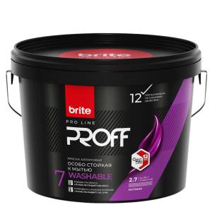 Краска интерьерная особо стойкая к мытью Brite Pro Line Proff Washable 7 матовая база C 2.7 л