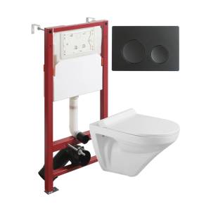 Унитаз с инсталляцией Agger ATI06100+APB144 безободковый, с крышкой-сиденьем микролифт, с кнопкой, кнопка черная