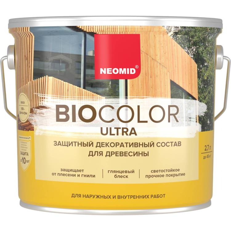 Защитный декоративный состав для древесины Neomid Bio Color Ultra белый 2.7 л