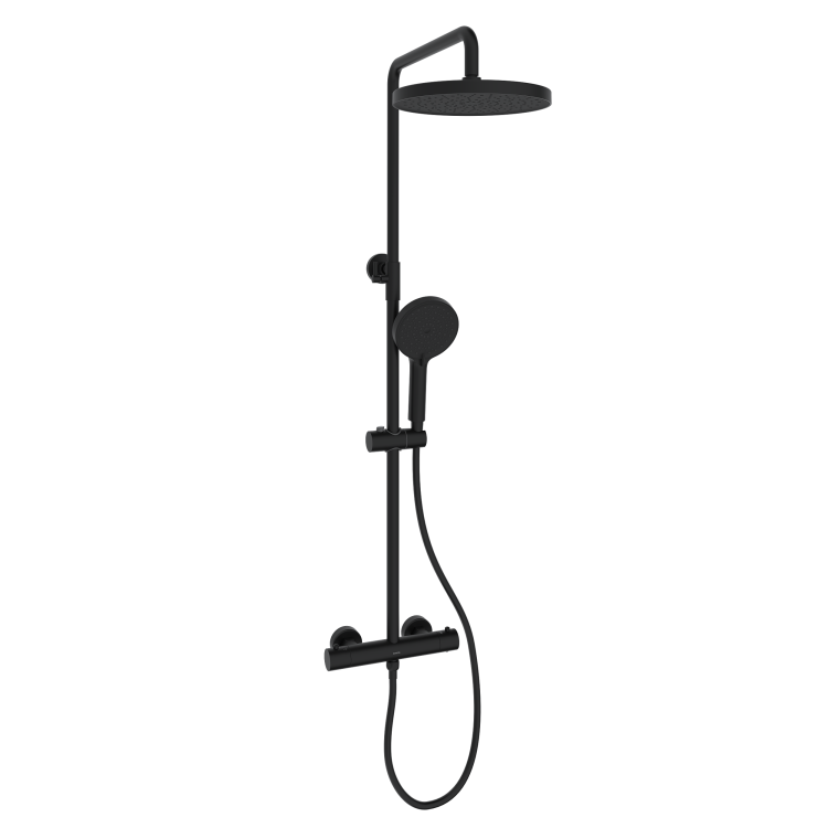 Душевая стойка Sancos Teo SC11001MB c термостатом, с регулировкой по высоте, 3 режима, черный матовый
