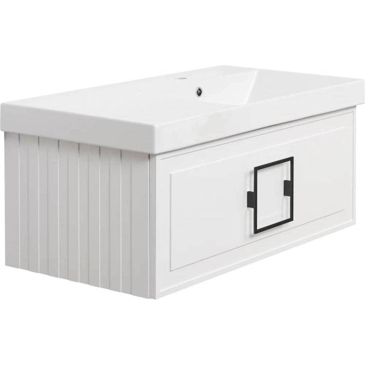Тумба с раковиной La Fenice Cubo FNC-01-CUB-B-90 белая, ручка черная