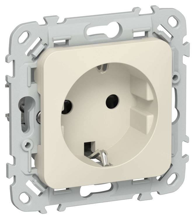 Розетка 1-местная с заземлением и шторками IEK Flite FI-R14-16-1-K86 сливочный