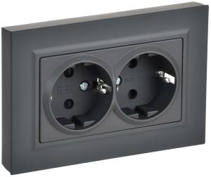 Розетка 2-местная с заземлением и шторками IEK Brite BR-R28-16-K53-F графит