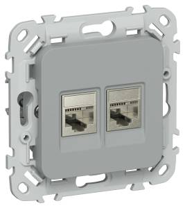 Розетка компьютерная RJ45 2-местная IEK Flite FI-K21-2-K03 серый