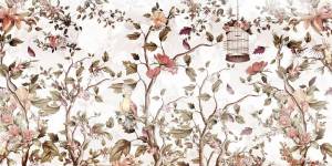 3D Фотообои Artegrafico «Птички в цветущем кустарнике» CH-008 акварель