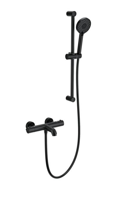 Смеситель для ванны Wonzon & Woghand WW-C2006-A-MB с душевым гарнитуром и термостатом, черный матовый