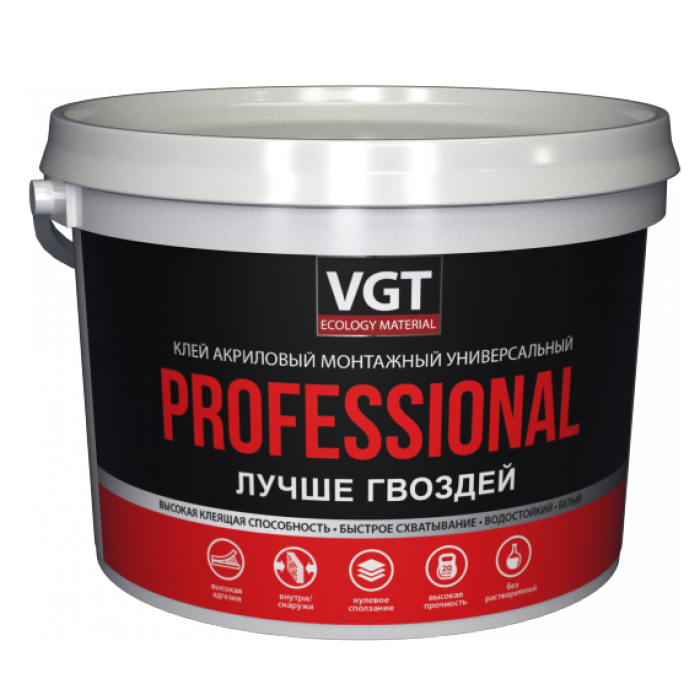 VGT PROFESSIONAL КЛЕЙ АКРИЛОВЫЙ МОНТАЖНЫЙ универсальный, белый (3кг)