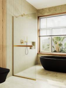 Душевая перегородка MaybahGlass MGD-731-3у 79x195, стекло сатин 8 мм, профиль золото