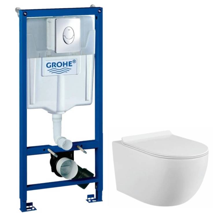 Комплект Grohe GR7210480 Инсталляция для унитаза Grohe Rapid SL + Унитаз подвесной beWash Minimal безободковый, с сиденьем микролифт, белый глянец
