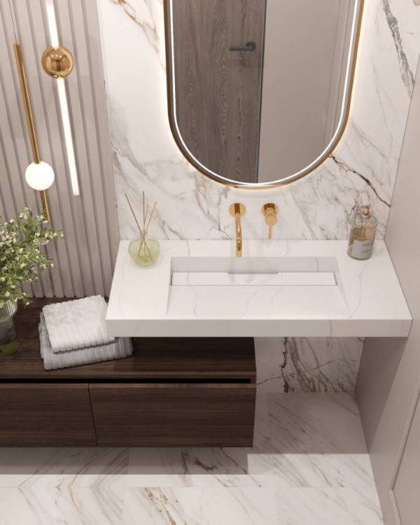 Раковина-столешница Armadi Art Flat 859-100-CLCT моноблок Calacatta 1010x452x80