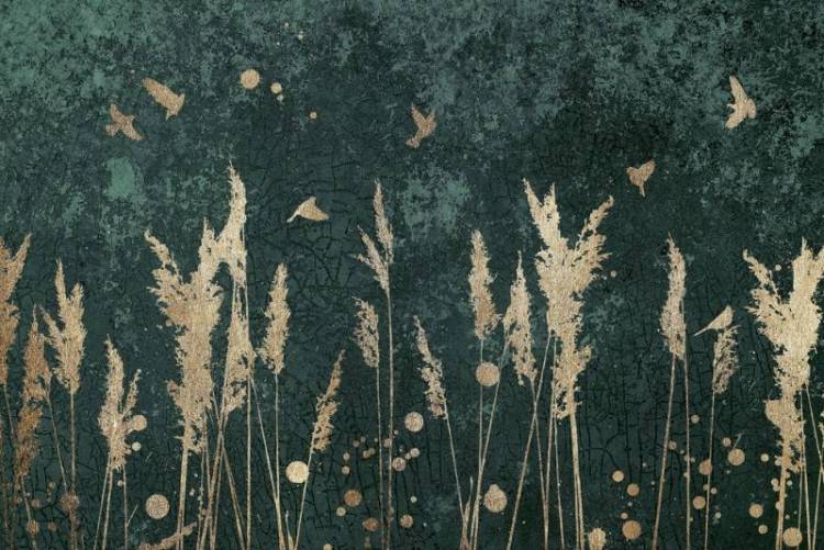 3D Фотообои Artegrafico «Золотые колосья на бетоне в изумрудном цвете» EMD-005 акварель