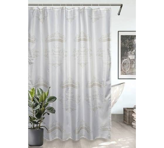Штора для ванной Bath Plus Paris akch22104-2 с кольцами, 180x180, белый, бежевый