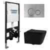 Комплект Abber Rechteck AC1201MB-AC0105-AC0121MCH унитаз подвесной, безободковый, сиденье микролифт, черный матовый, кнопка хром матовый