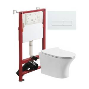 Унитаз с инсталляцией Orange CI01-100W+APB288 безободковый, сиденье микролифт, белый, с белой кнопкой