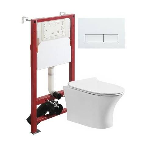 Унитаз с инсталляцией Orange CI01-100W+APB288 безободковый, сиденье микролифт, белый, с белой кнопкой