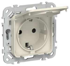 Розетка 1-местная с заземлением, шторками и крышкой IEK Flite FI-R16-16-1-44-K86 сливочный