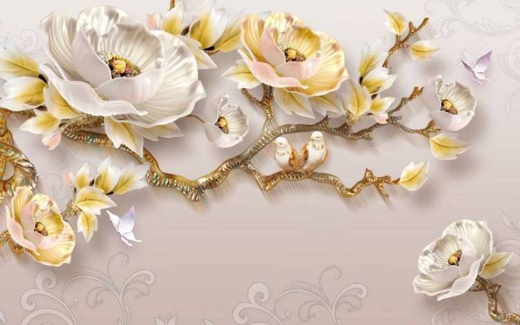 3D Фотообои Artegrafico «Голубки на золотых ветвях» CF-009 песок