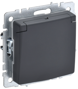 Розетка 1-местная с заземлением, шторками и крышкой IEK Brite BR-R16-16-44-K53 графит