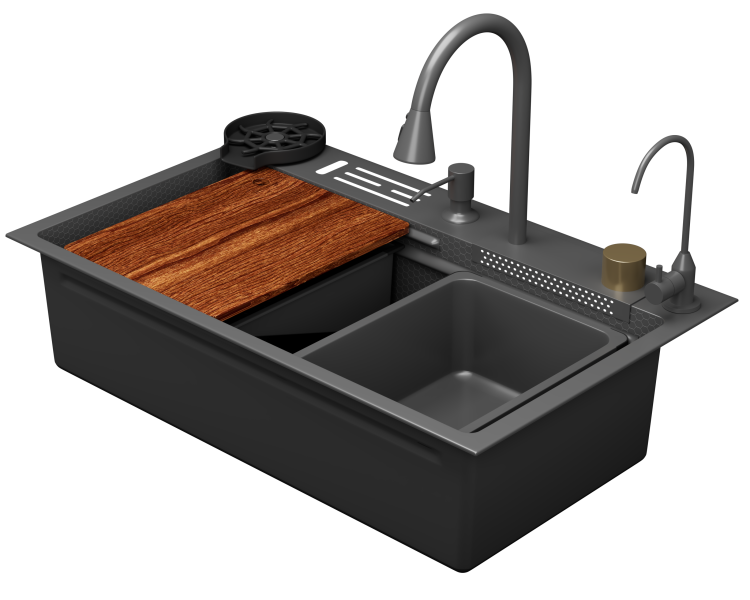 Мойка кухонная D&K DKS754606 серый матовый, 75x22, со смесителем и аксессуарами