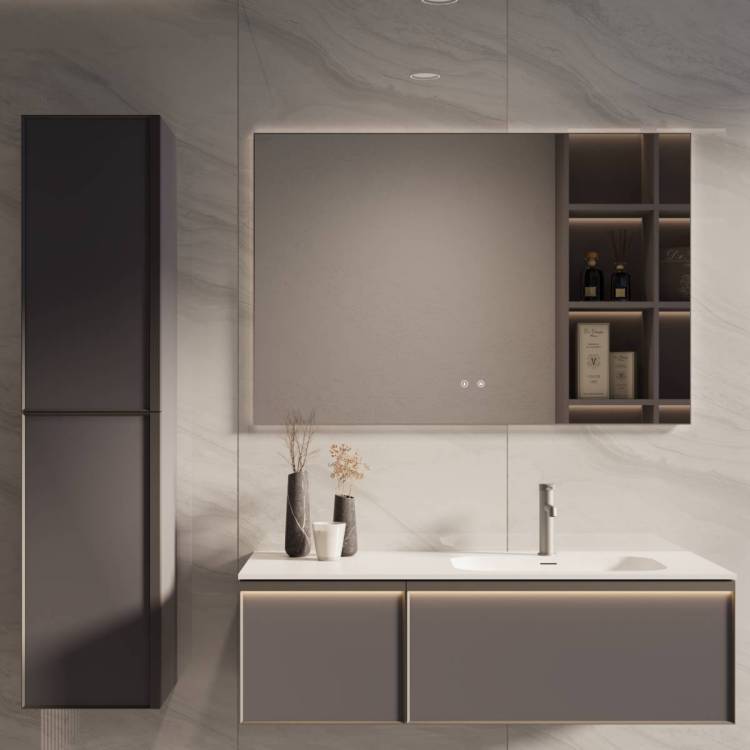 Тумба с раковиной Vincea Elise 1200 правая, 2 выкатных ящика, серый матовый