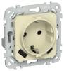 Розетка 1-местная с заземлением, шторками и USB Type A+С IEK Flite FI-R14-16-U22-020-K87 навахо