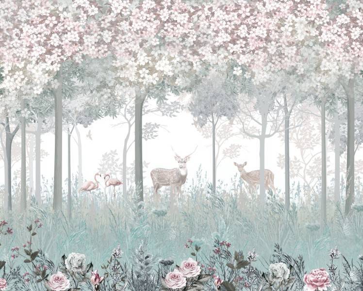 3D Фотообои Artegrafico «Олени в цветочном лесу» VG-027 канвас