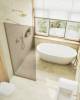 Душевая перегородка MaybahGlass MGD-697-3у 79x195, стекло бронза матовая 8 мм, профиль золото фото 3