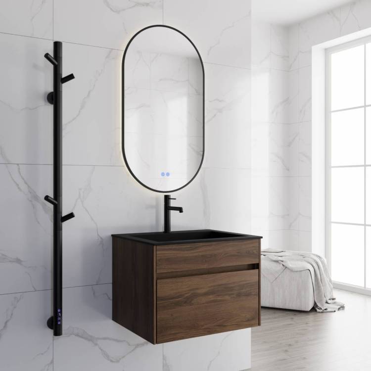 Тумба с раковиной Vincea Chiara 600 1 выкатной ящик, C.Oak, раковина черная